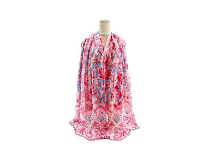 Sf2495-043 Soft Art Floral Print Scarf Coral