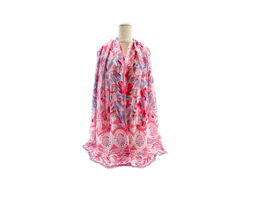 Sf2495-043 Soft Art Floral Print Scarf Coral