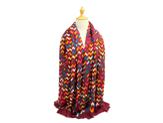 Sf25090-242 Zig Zag Design Scarf Maroon