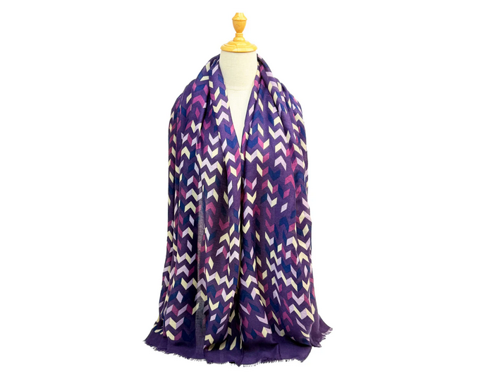 Sf25090-242 Zig Zag Design Scarf Purple