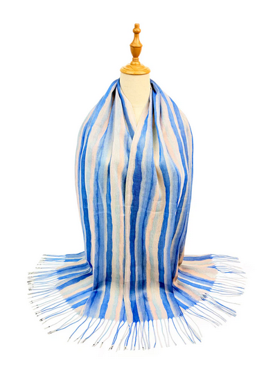 Sf25105-211 Soft Stripe Scarf With Tassl Blue