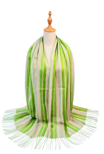 Sf25105-211 Soft Stripe Scarf With Tassl Green