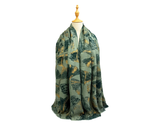 Sf25105-285 Genkgo Leaves Foil Print Sca Green