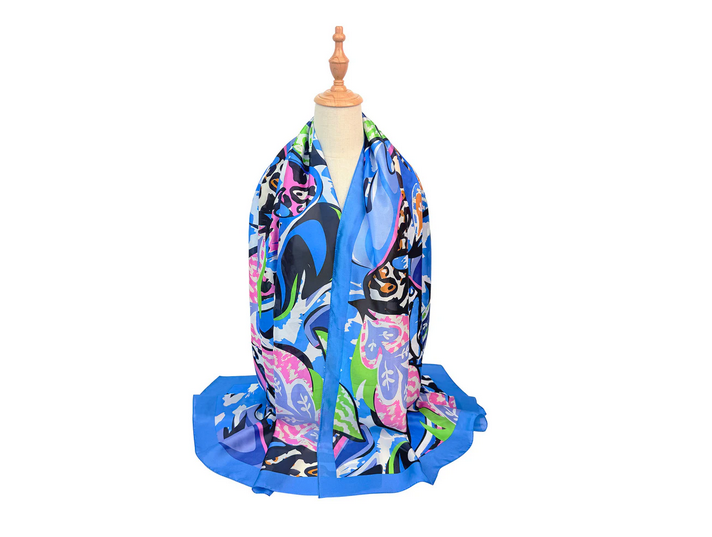 Sf2511-199 Abstract Art Printed Scarf Blue