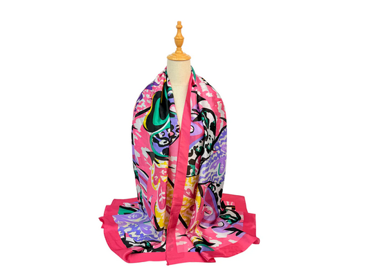 Sf2511-199 Abstract Art Printed Scarf Coral
