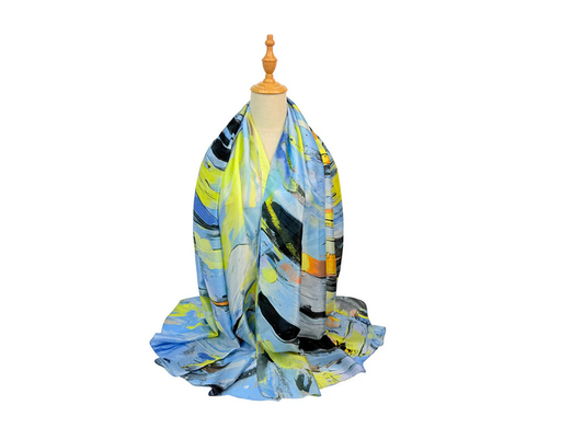 Sf2511-205 Soft Printed Colourful Scarf Blue