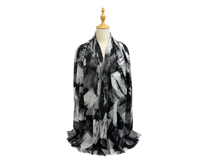 Sf25115-290 Abstract Paint Strokes Scarf Black