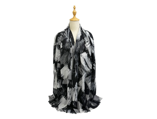 Sf25115-290 Abstract Paint Strokes Scarf Black