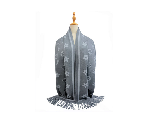 Sf25130-197 Monogram Fringed Scarf Grey