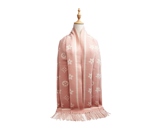 Sf25130-197 Monogram Fringed Scarf Pink