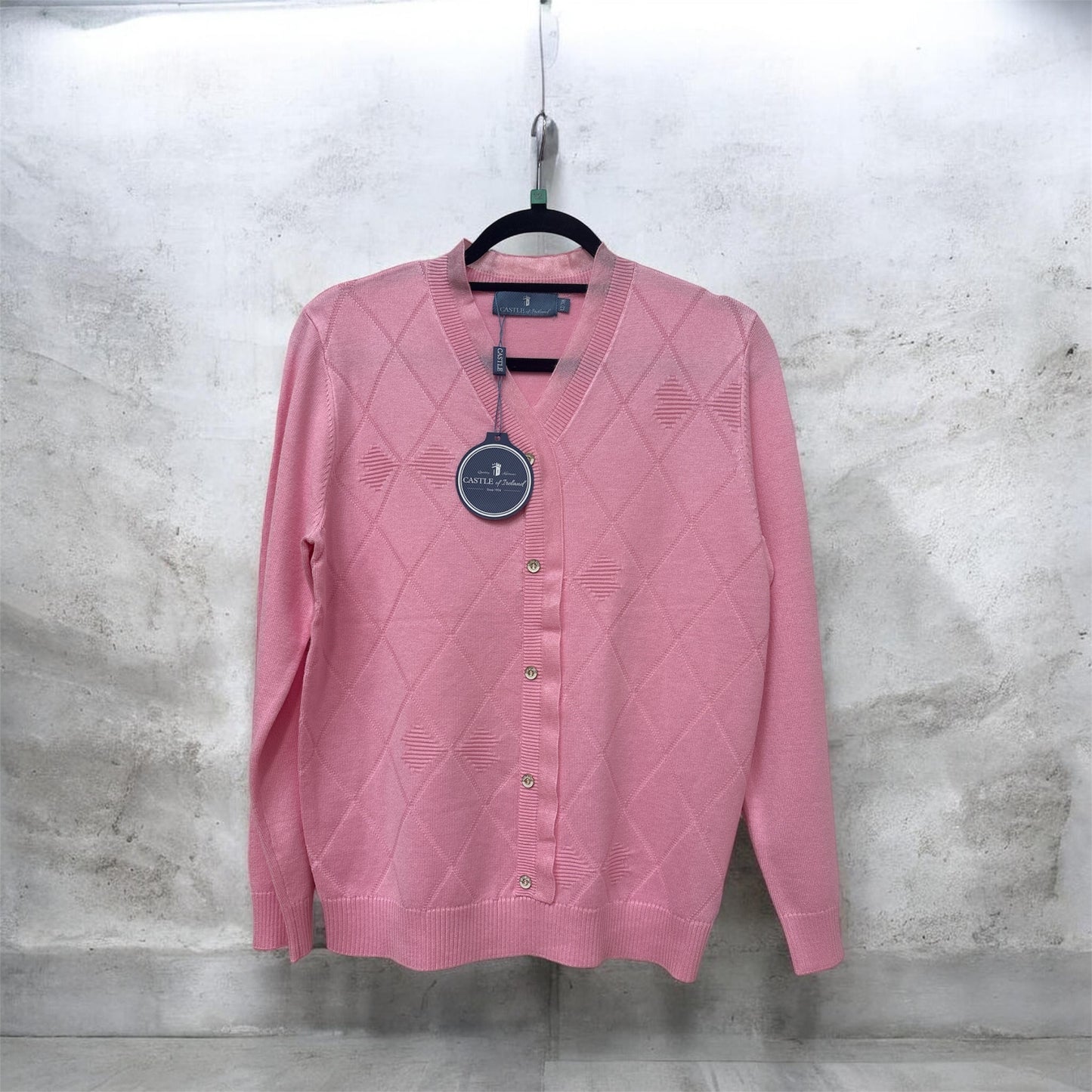 Sv377 V-Neck Cardigan With Satin Trim Pink