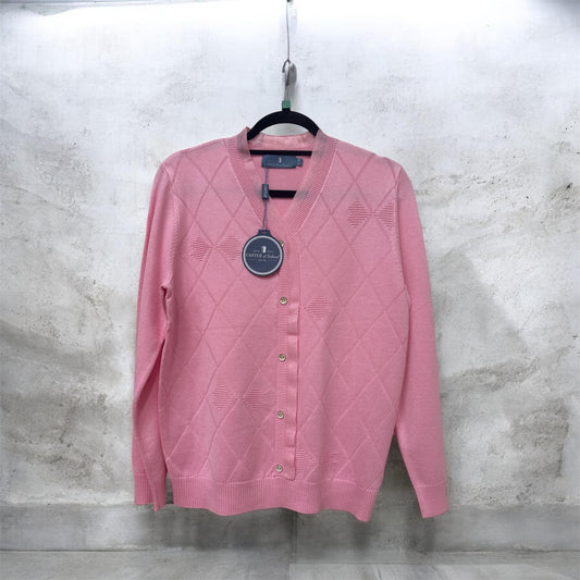 Sv377 V-Neck Cardigan With Satin Trim Pink