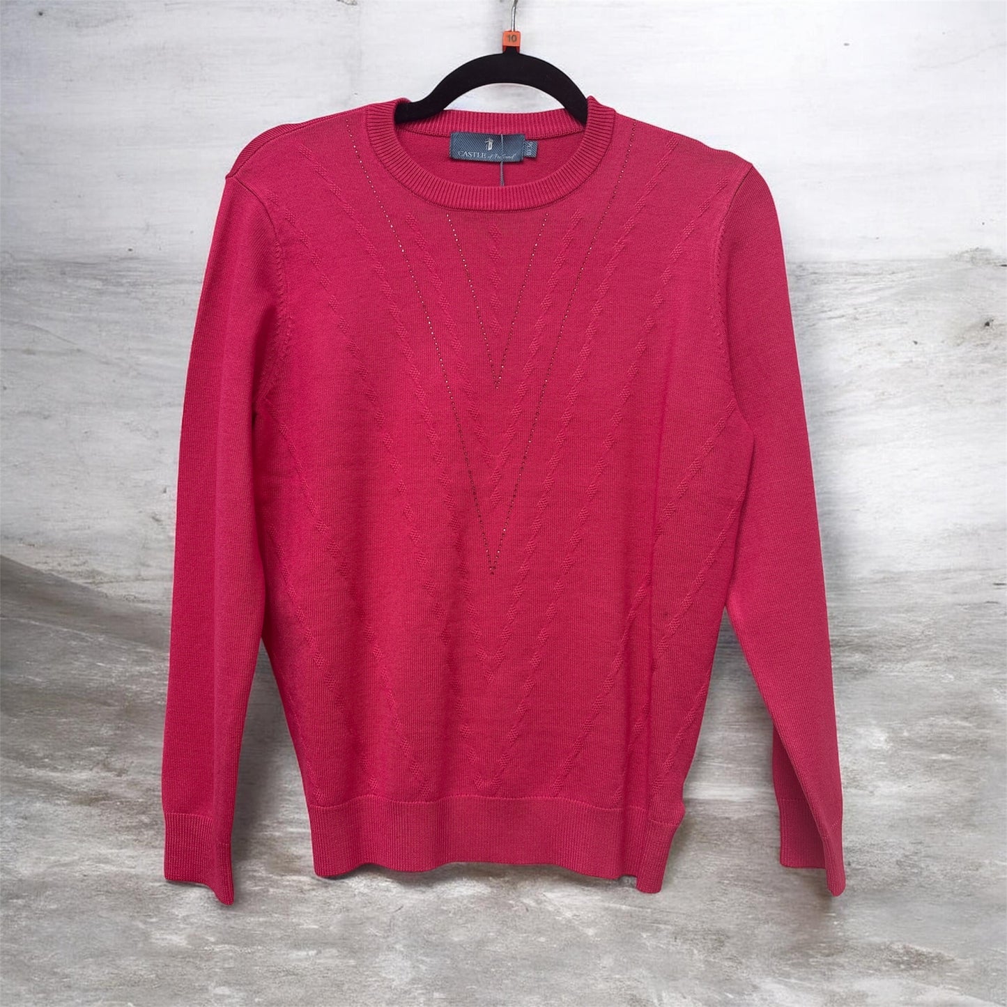 Sv379 O-Neck V Diamonty Design Jumper Fushia