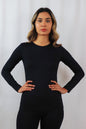 Tara Long Sleeve Silky O-Neck Top Black