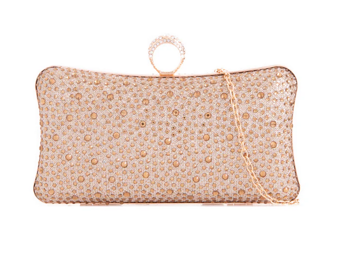 Tl2584 Ring Clasp Small Hard Clutch Bag Gold