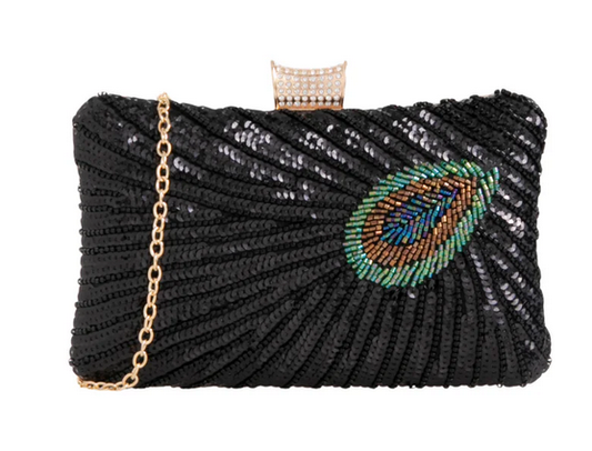Tl3203 Peacock Beaded Bag Black