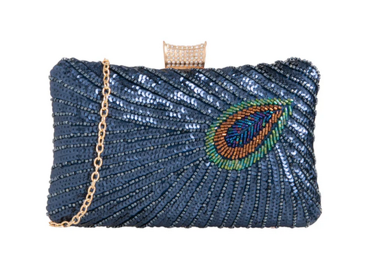 Tl3203 Peacock Beaded Bag Navy