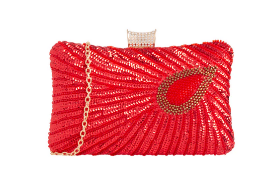 Tl3203 Peacock Beaded Bag Red