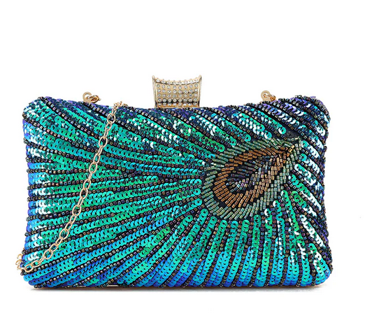 Tl3203 Peacock Beaded Bag Teal