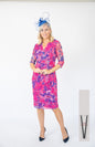 V419 Diamonte Buckle Midi Dress Pink/Blue