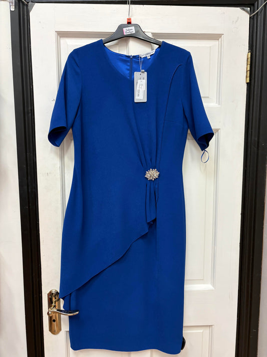 V427 Sofi Mock Wrap With Brooch S/S Dres Royal Blue