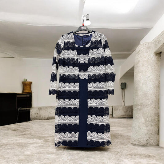 V438 Mesh A-Line Dress With Mesh Jacket Navy/White