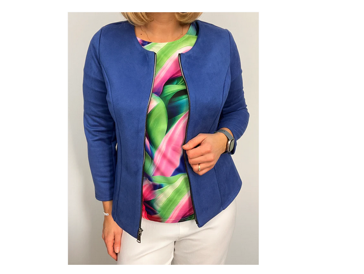 Wan301 ZIP UP O-NECK FAUX SUEDE JACKET Royal Blue