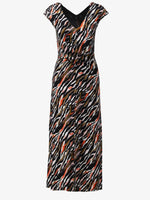 Y116 V-Neck Maxi Dress With Knot Front Black/Orange