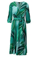 Y309 Print 3/4 Slve Mock Wrap With Belt Green