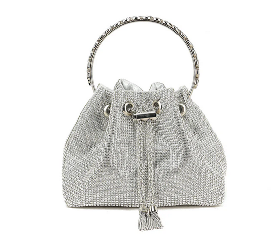 Z2920-1 Bling Bracelet Handle Draw Bag Silver