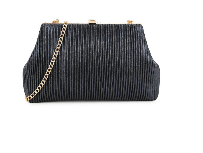 Z3044 Accordian Pleat Small Metalic Clut Navy