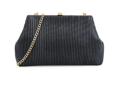 Z3044 Accordian Pleat Small Metalic Clut Navy