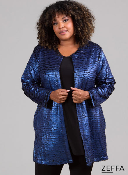 Zf-Ja-1002 Metallic Shine Cover Up Jacke Navy